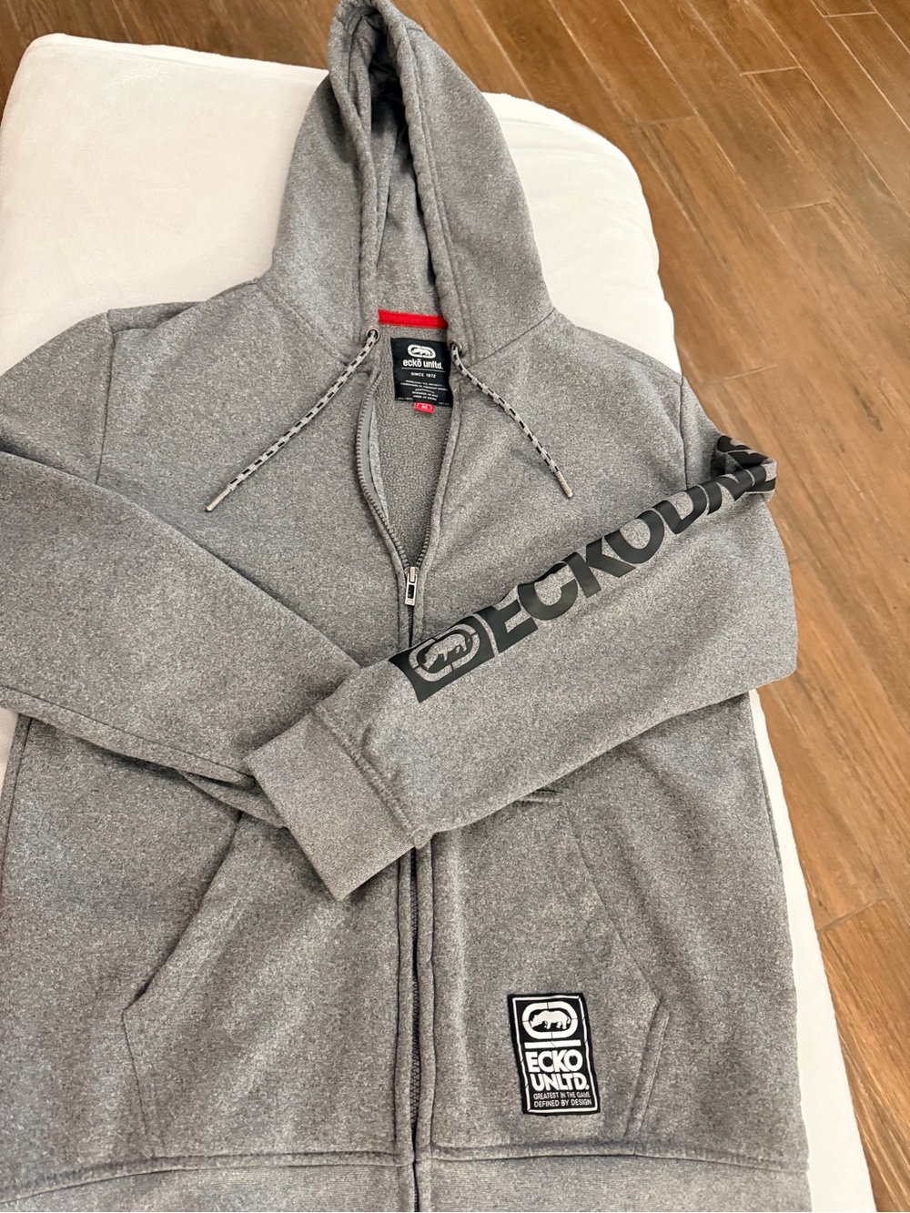 Ecko Unlimited Gray Full-Zip Hooded Sweatshirt with Sleeve Logo